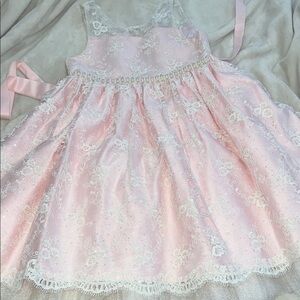 Pink Lace Dress with Ribbon Accents